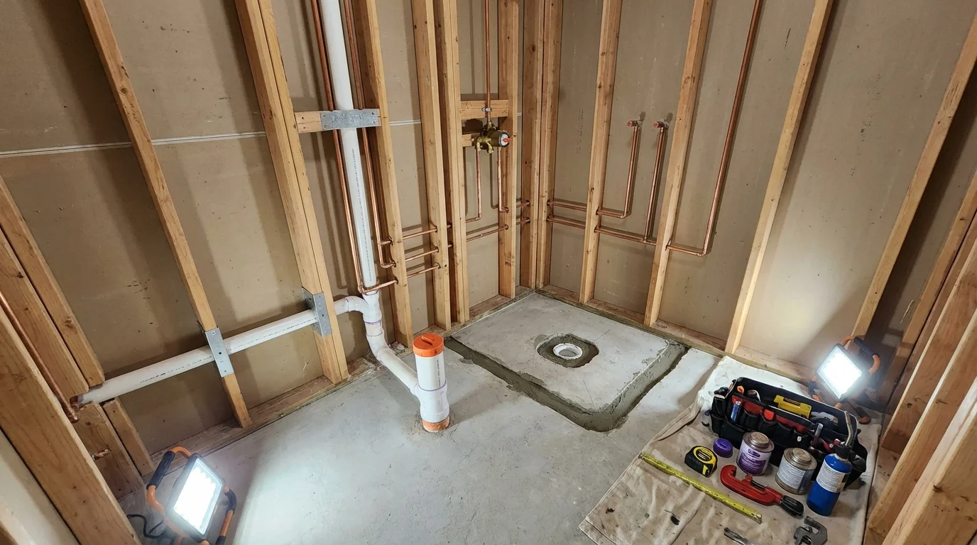 Bathroom rough-in plumbing during remodel by Johns Plumbing LLC in Pevely