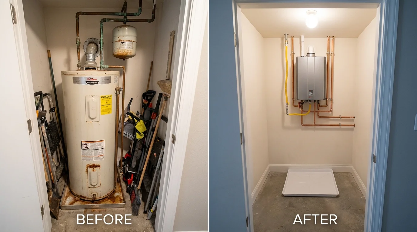 Tank water heater versus wall-mounted tankless unit comparison for Pevely, MO homeowners